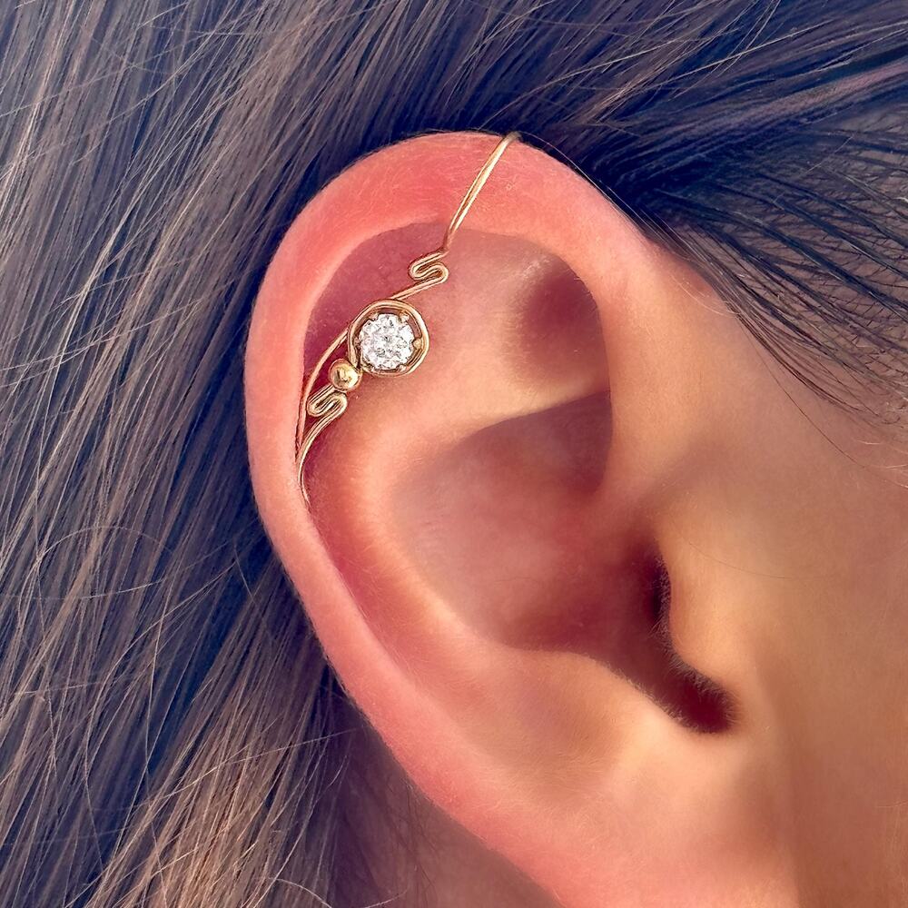 14K Gold Ear Cuff ,No Piercing CZ Cartilage Earring